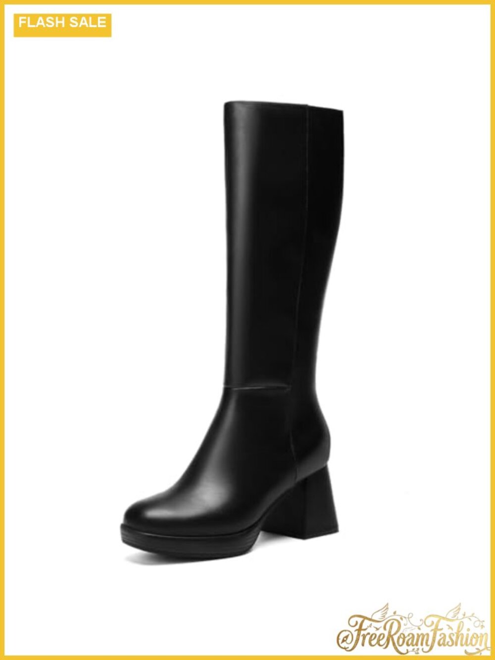 Wide Calf Knee High Boots Platform Chunky Block Heel Square Toe